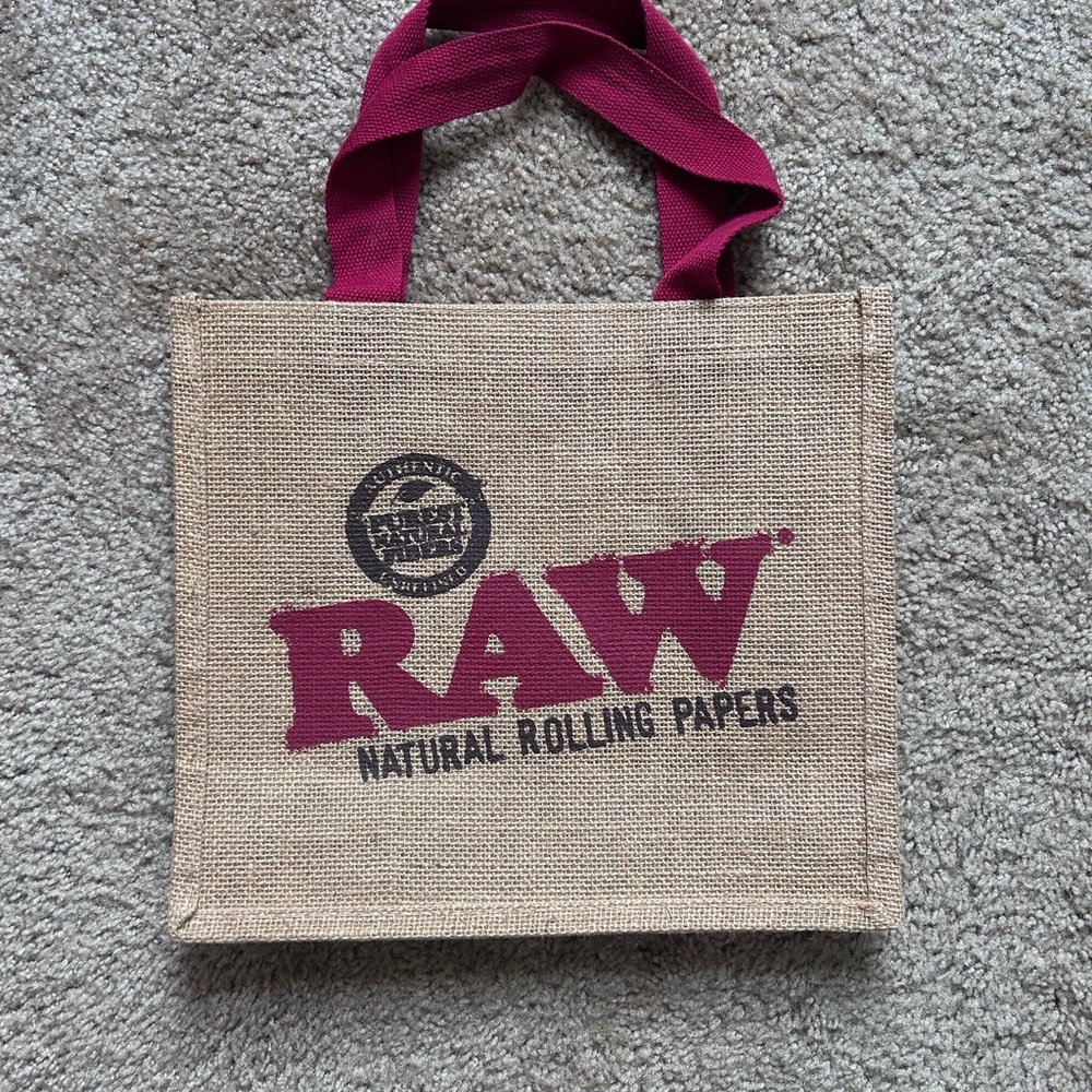 Natural Tote Bag with Burgundy Handles